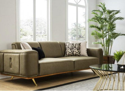 Chesterfield Sofa 4 Seat Living Room Four-Seater Design Black Textile Couches